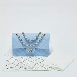 Pre Owned Chanel Blue Quilted Caviar Leather Small Classic Double Flap Bag