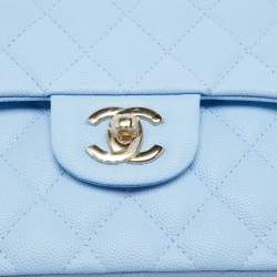 Pre Owned Chanel Blue Quilted Caviar Leather Small Classic Double Flap Bag