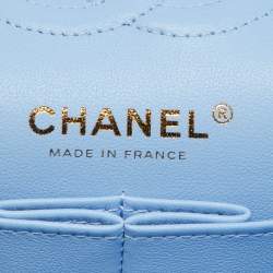 Pre Owned Chanel Blue Quilted Caviar Leather Small Classic Double Flap Bag
