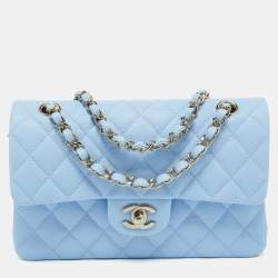 Pre Owned Chanel Blue Quilted Caviar Leather Small Classic Double Flap Bag