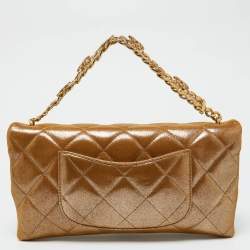 Pre Owned Chanel Gold Iridescent Quilted Leather Flap Chain Bag
