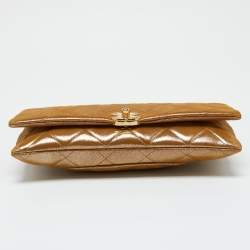 Pre Owned Chanel Gold Iridescent Quilted Leather Flap Chain Bag