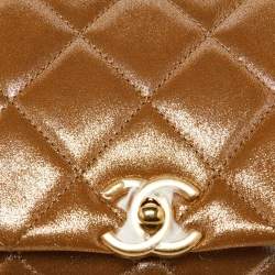 Pre Owned Chanel Gold Iridescent Quilted Leather Flap Chain Bag