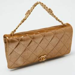 Pre Owned Chanel Gold Iridescent Quilted Leather Flap Chain Bag
