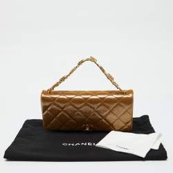 Pre Owned Chanel Gold Iridescent Quilted Leather Flap Chain Bag