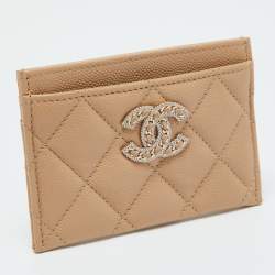 Pre Owned محفظة بطاقات شانيل جلد كافيار أسود مبطن