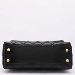 Pre Owned Chanel Black Quilted Leather Small Coco Metal Top Handle Bag