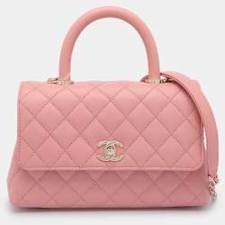 Chanel Pink Quilted Caviar Leather Mini Coco Top Handle Bag