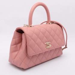 Chanel Pink Quilted Caviar Leather Mini Coco Top Handle Bag