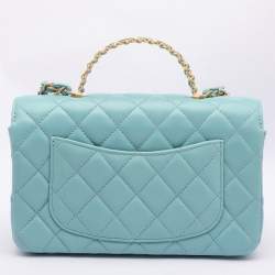 Chanel Blue Quilted Leather Mini Strass On Flap Top Handle Bag