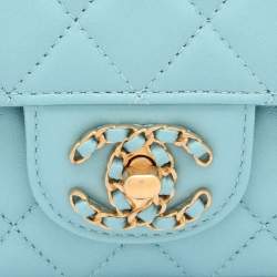 Chanel Blue Quilted Leather Mini Strass On Flap Top Handle Bag