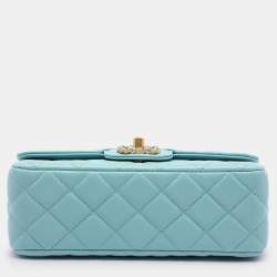 Chanel Blue Quilted Leather Mini Strass On Flap Top Handle Bag