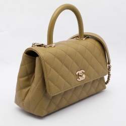 Chanel Olive Green Quilted Caviar Leather Mini Coco Top Handle Bag