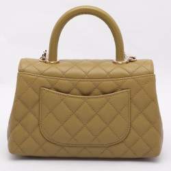 Chanel Olive Green Quilted Caviar Leather Mini Coco Top Handle Bag