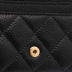 Pre Owned Chanel Black Quilted Caviar Leather CC Flap Coin Purse