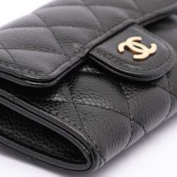 Pre Owned Chanel Black Quilted Caviar Leather CC Flap Coin Purse