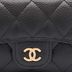Pre Owned Chanel Black Quilted Caviar Leather CC Flap Coin Purse