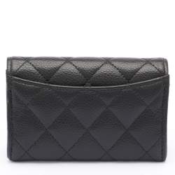 Pre Owned Chanel Black Quilted Caviar Leather CC Flap Coin Purse