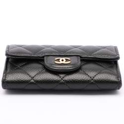 Pre Owned Chanel Black Quilted Caviar Leather CC Flap Coin Purse