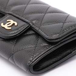 Pre Owned Chanel Black Quilted Caviar Leather CC Flap Coin Purse