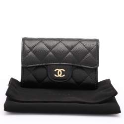 Pre Owned Chanel Black Quilted Caviar Leather CC Flap Coin Purse
