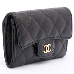 Pre Owned Chanel Black Quilted Caviar Leather CC Flap Coin Purse