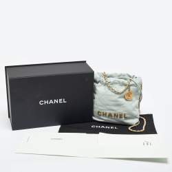 Pre Owned Chanel Light Blue Quilted Leather Mini 22 Chain Bag