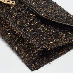 Pre Owned Chanel Black/Gold Tweed Evening Clutch