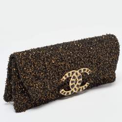 Pre Owned Chanel Black/Gold Tweed Evening Clutch