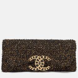 Pre Owned Chanel Black/Gold Tweed Evening Clutch