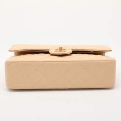 Pre Owned Chanel Beige Quilted Caviar Leather Medium Classic Double Flap Bag