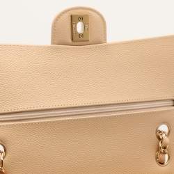 Pre Owned Chanel Beige Quilted Caviar Leather Medium Classic Double Flap Bag