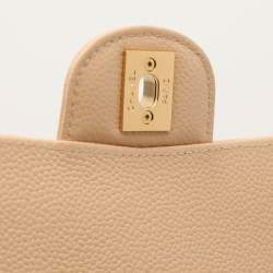 Pre Owned Chanel Beige Quilted Caviar Leather Medium Classic Double Flap Bag