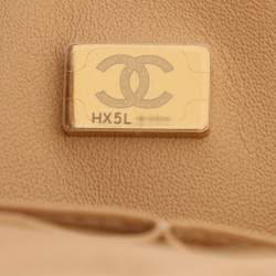 Pre Owned Chanel Beige Quilted Caviar Leather Medium Classic Double Flap Bag