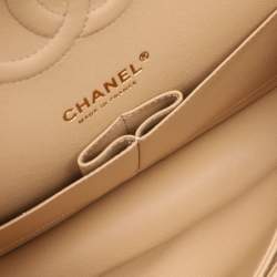 Pre Owned Chanel Beige Quilted Caviar Leather Medium Classic Double Flap Bag
