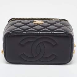 Pre Owned Chanel Black Quilted Lambskin Leather Vanity Case Chain Bag