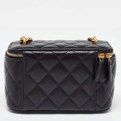 Pre Owned Chanel Black Quilted Lambskin Leather Vanity Case Chain Bag