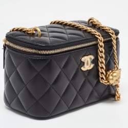 Pre Owned Chanel Black Quilted Lambskin Leather Vanity Case Chain Bag