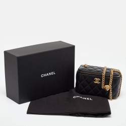 Pre Owned Chanel Black Quilted Lambskin Leather Vanity Case Chain Bag
