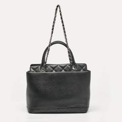 Pre Owned Chanel Black Quilted Caviar Leather CC Chain Tote