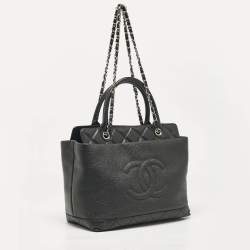 Pre Owned Chanel Black Quilted Caviar Leather CC Chain Tote