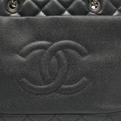 Pre Owned Chanel Black Quilted Caviar Leather CC Chain Tote
