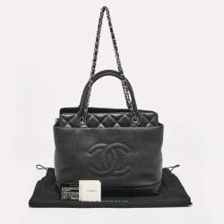 Pre Owned Chanel Black Quilted Caviar Leather CC Chain Tote