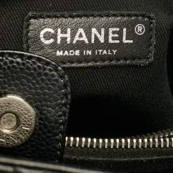Pre Owned Chanel Black Quilted Caviar Leather CC Chain Tote