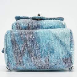 Pre Owned Chanel Light Blue Sequins Mini Waterfall Backpack