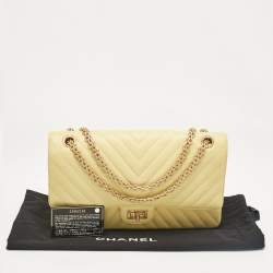 Pre Owned Chanel Yellow Chevron Leather Classic 227 Reissue 2.55 Flap Bag