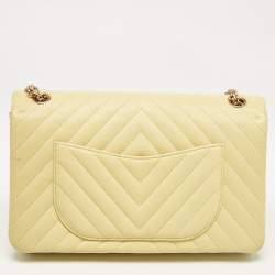 Pre Owned Chanel Yellow Chevron Leather Classic 227 Reissue 2.55 Flap Bag