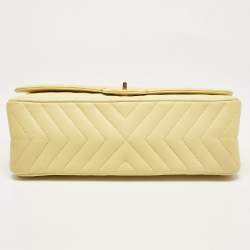 Pre Owned Chanel Yellow Chevron Leather Classic 227 Reissue 2.55 Flap Bag