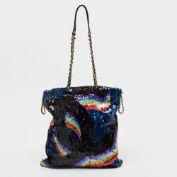 Pre Owned Chanel Multicolor Sequins CC Drawstring Chain Tote