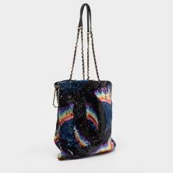 Pre Owned Chanel Multicolor Sequins CC Drawstring Chain Tote